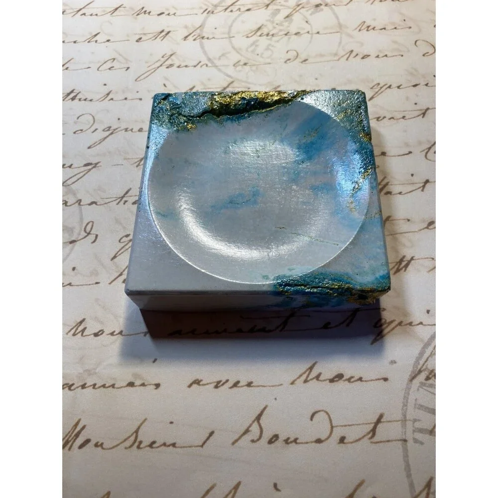 Handmade Soap Dish Cement Soap Holder Square Bathroom Kitchen Teal With Gold